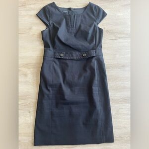 Talbot's Black Linen Blend Cap Sleeve Belted Dress Knee Length SZ 8P